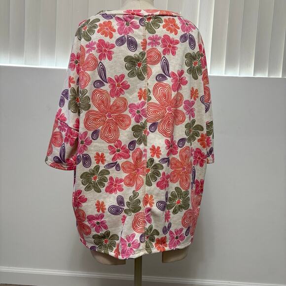 New! HOPELY Woman's Pink Floral Print  Bohemian 3/4 Sleeve Blouse Small - Picture 4 of 5